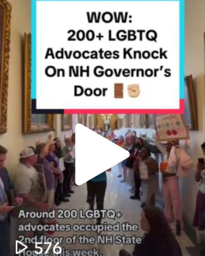 Video showing over 200 LGBTQ advocates at New Hampshire Governor Sununu's office door in a peaceful protest