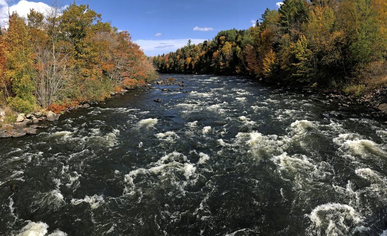 White water and rapids along the Androscoggin River in Errol, New Hampshire USA. This is one of the best places to kayak in New Hampshire
