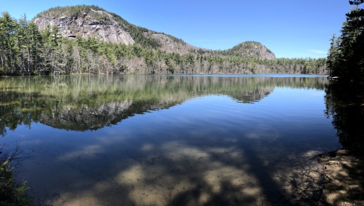 the serene waters of echo lake state park in New Hampshire 